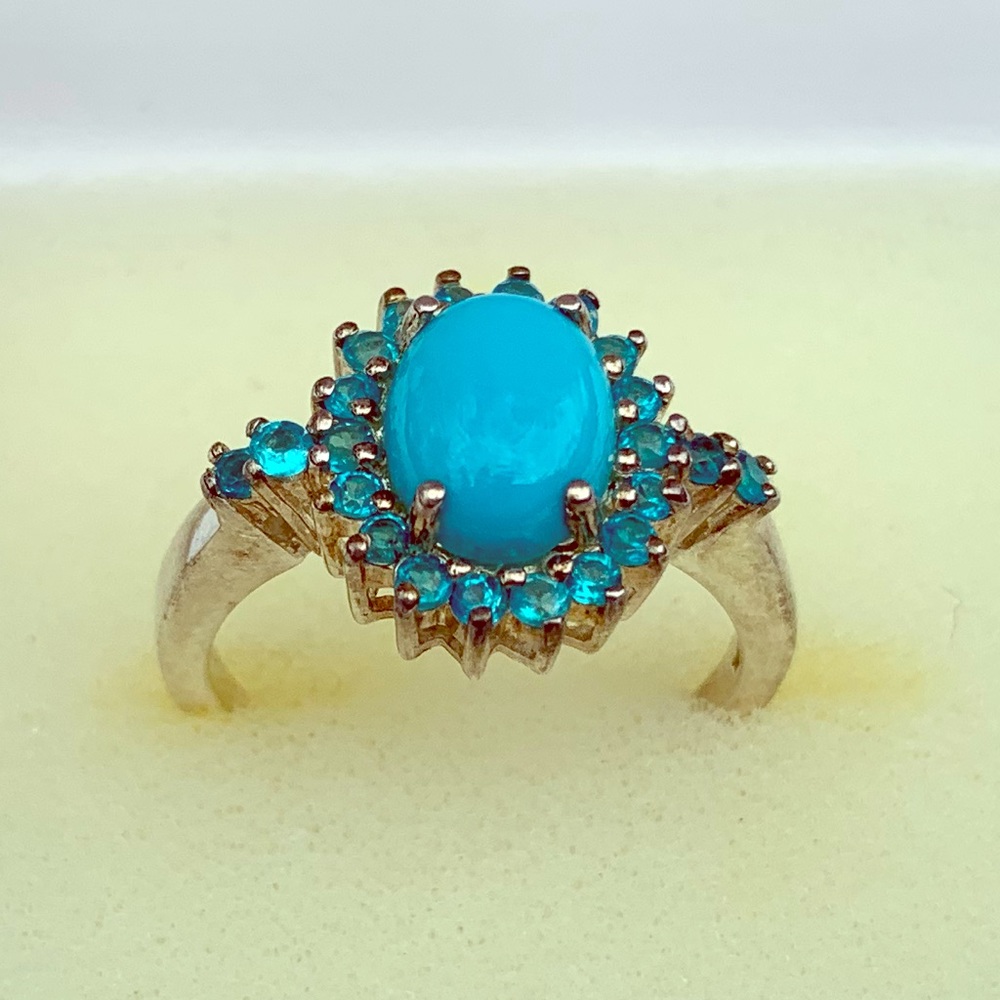 2+carat turquoise and elect blue topaz ring